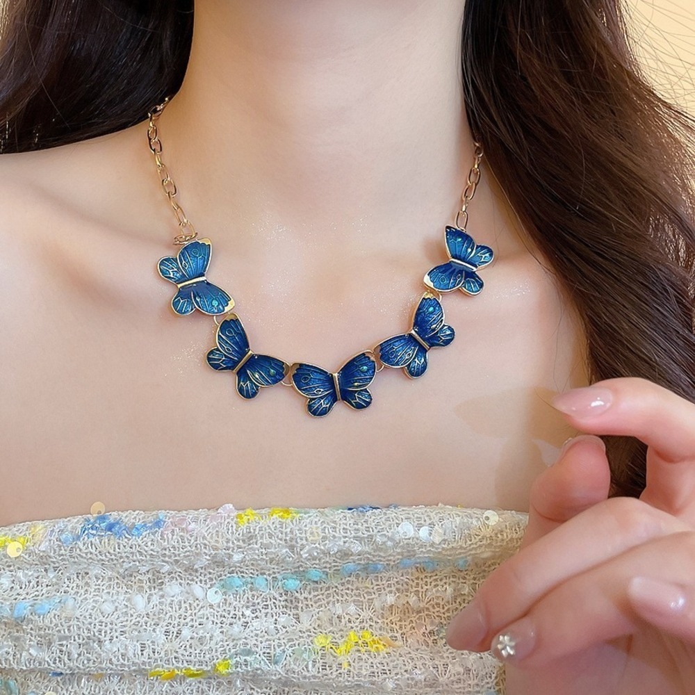 GlamBam Blue Enamel Butterfly Charm Necklace Gold Tone Fashion Jewelry - Picture 4 of 6